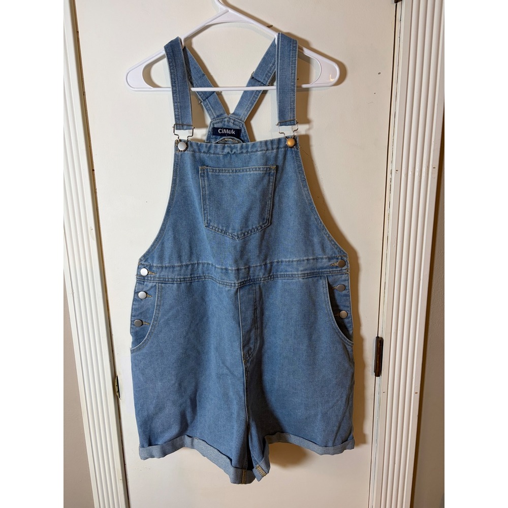 CiMuk Womens Denim Shortalls Light Wash Bib Overalls Size Large